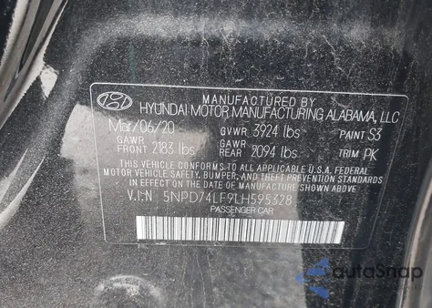 2020 Hyundai Elantra Se z USA, uszkodzony, nr VIN 5NPD74LF9LH595328